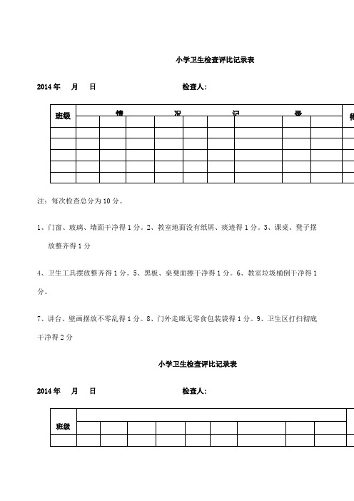 小学卫生检查评比记录表