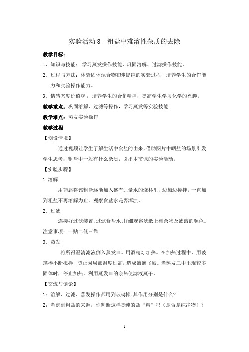 《实验活动8  粗盐中难溶性杂质的去除》教案