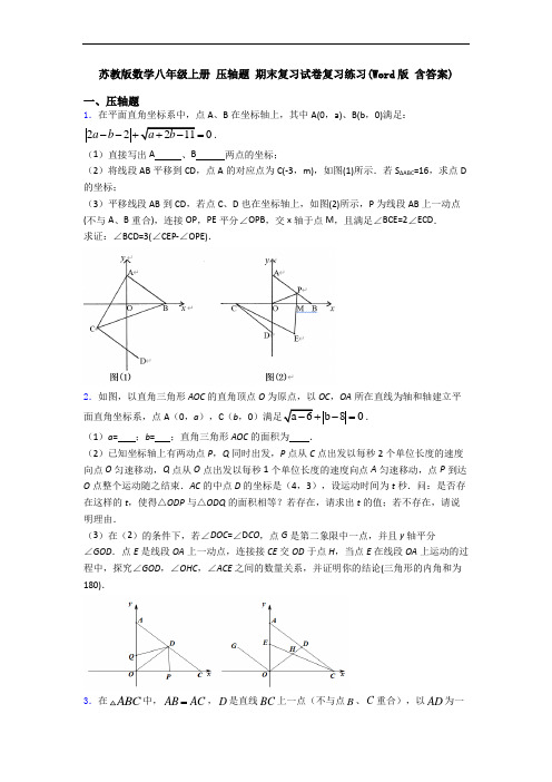 苏教版数学八年级上册 压轴题 期末复习试卷复习练习(Word版 含答案)