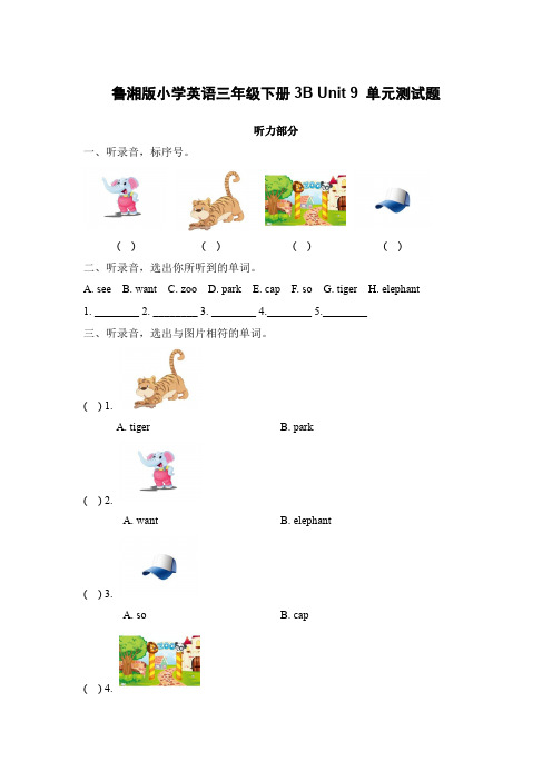 鲁湘版小学英语三年级下册3B Unit9 单元测试题(含答案)