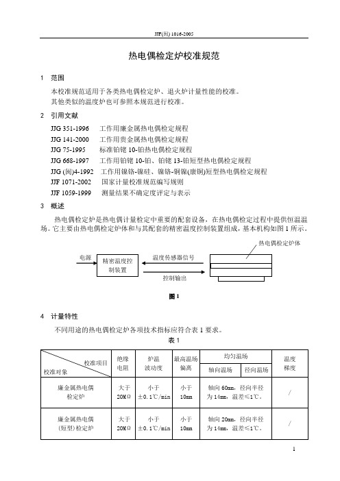 JJF(闽) 1016-2005 热电偶检定炉校准规范  内容