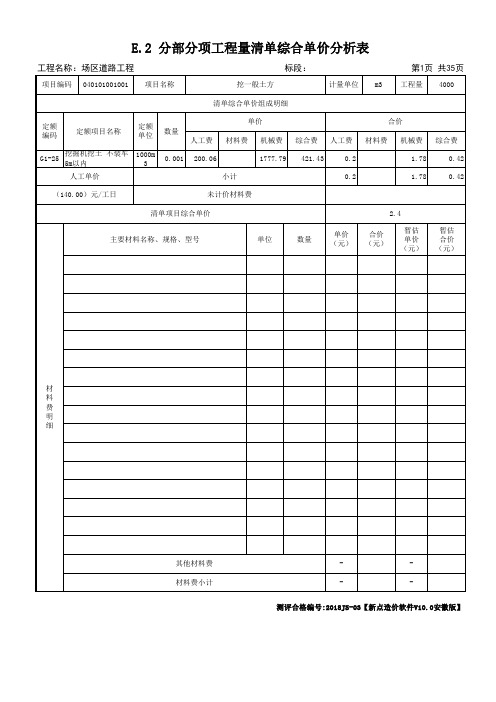 3 E.2 分部分项工程量清单综合单价分析表(纵)