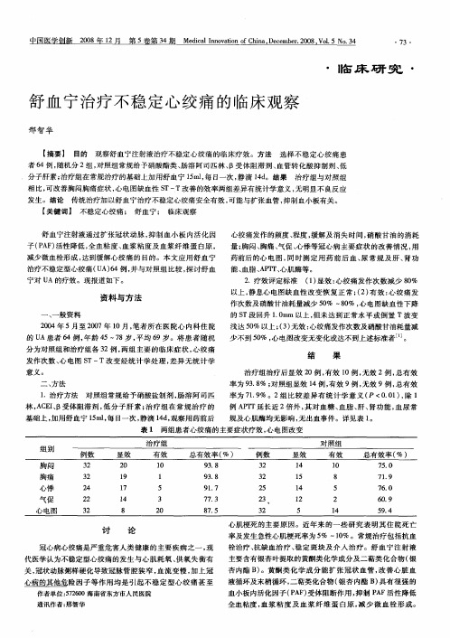 舒血宁治疗不稳定心绞痛的临床观察