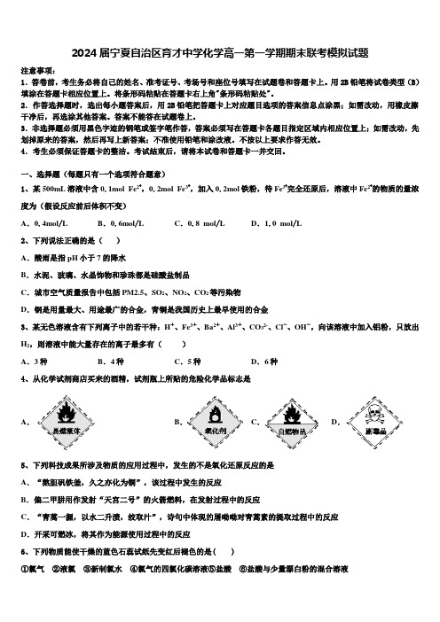 2024届宁夏自治区育才中学化学高一第一学期期末联考模拟试题含解析