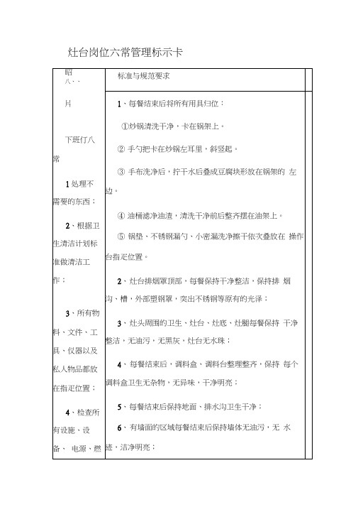 灶台岗位六常管理标示卡