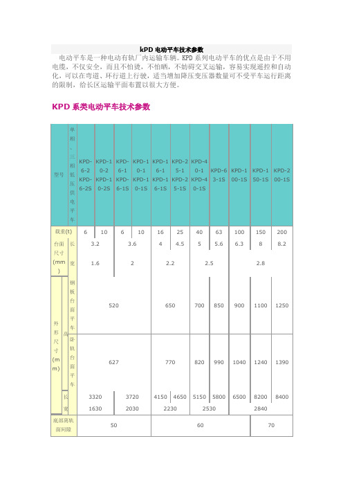 kPD电动平车技术参数