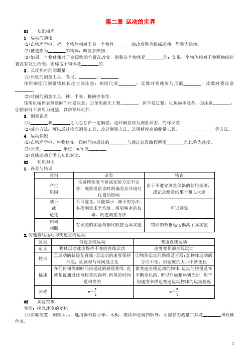 八年级物理全册 第二章 运动的世界知识清单 (新版)沪科版