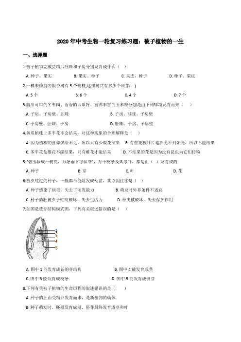 【精品整理】2020年中考生物一轮复习练习题：被子植物的一生