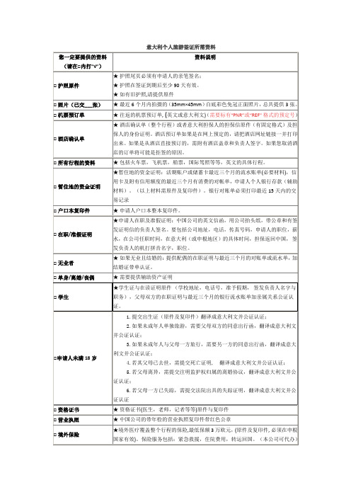 意大利个人旅游签证资料须知