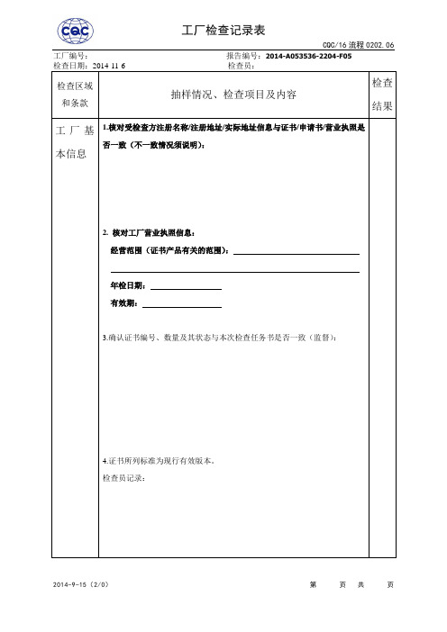 CQC认证工厂检查记录表