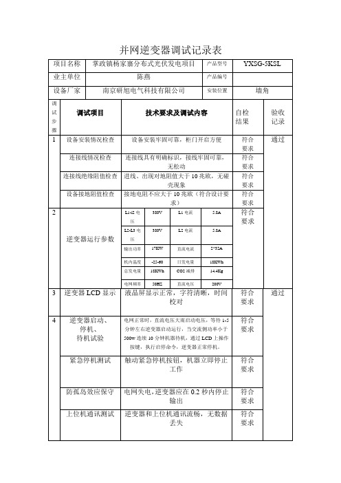 并网逆变器调试记录表