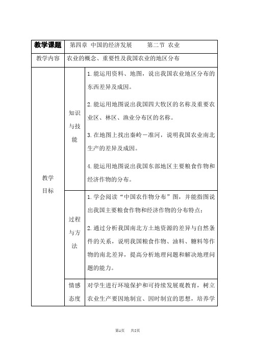 人教版八年级上册地理教案第四章  农业(上)