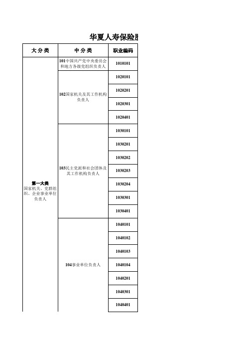 2010年新职业分类表(天安人寿)