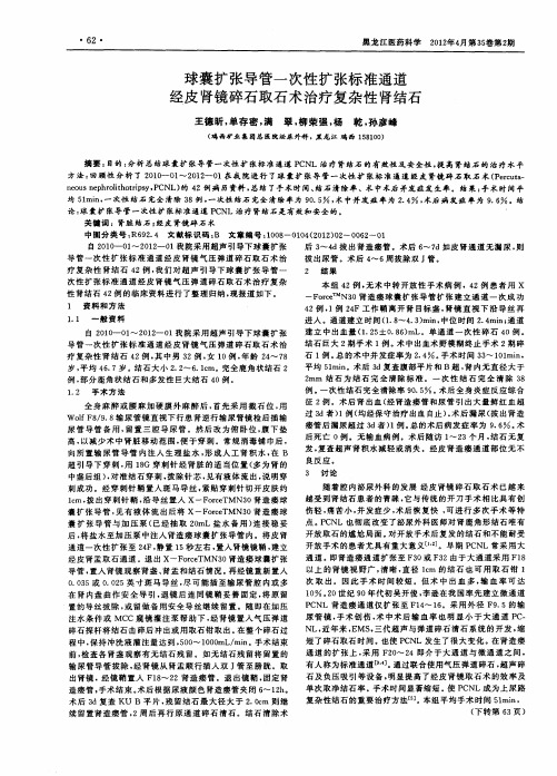 球囊扩张导管一次性扩张标准通道经皮肾镜碎石取石术治疗复杂性肾结石