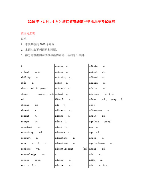 浙江省2020年高考英语词汇表