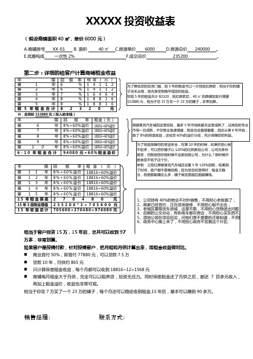 商业项目投资收益表模板