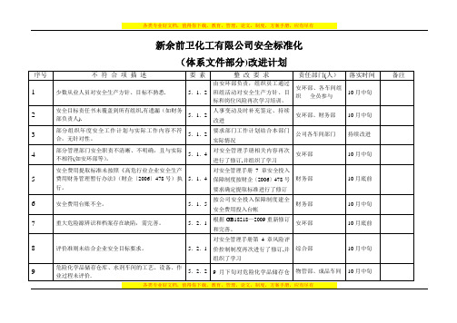 (体系文件部分)改进计划