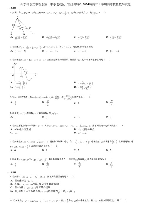 山东省泰安市新泰第一中学老校区(新泰中学)2024届高三上学期高考模拟数学试题