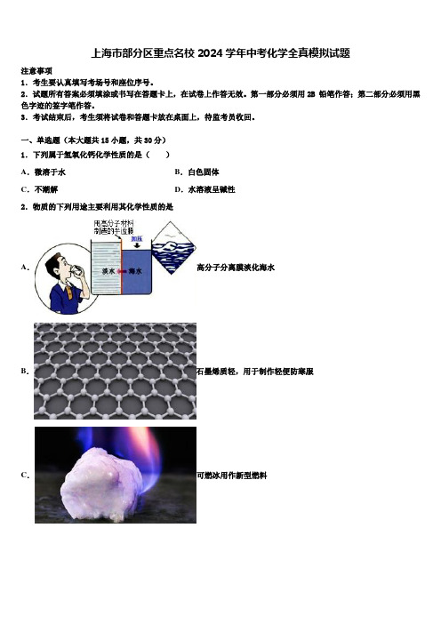 上海市部分区重点名校2024届中考化学全真模拟试题含解析