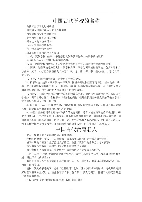 中国古代学校的名称