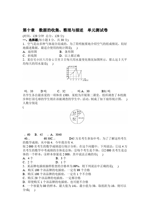 人教版七年级数学下册第十章数据的收集整理和描述单元测试卷含答案