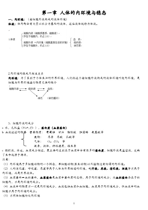 高中生物必修三第一章人体的内环境与稳态知识点及高中生物必修三基础知识清单