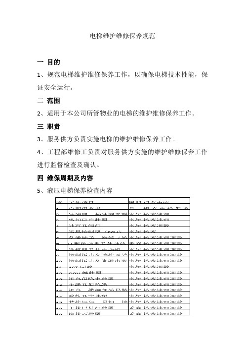 电梯维护维修保养规范