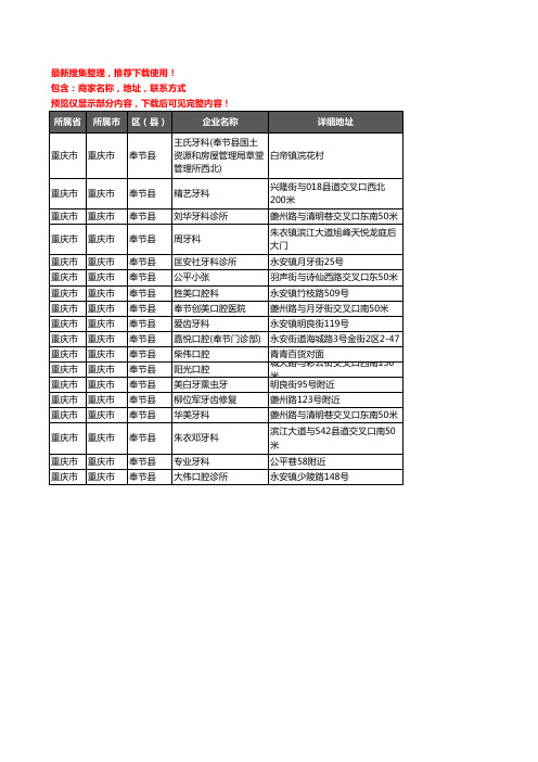 新版重庆市重庆市奉节县口腔企业公司商家户名录单联系方式地址大全18家