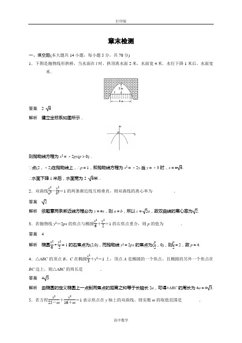 苏教版数学高二-2016版高中数学苏教版选修2-1第二章《圆锥曲线与方程》章末检测