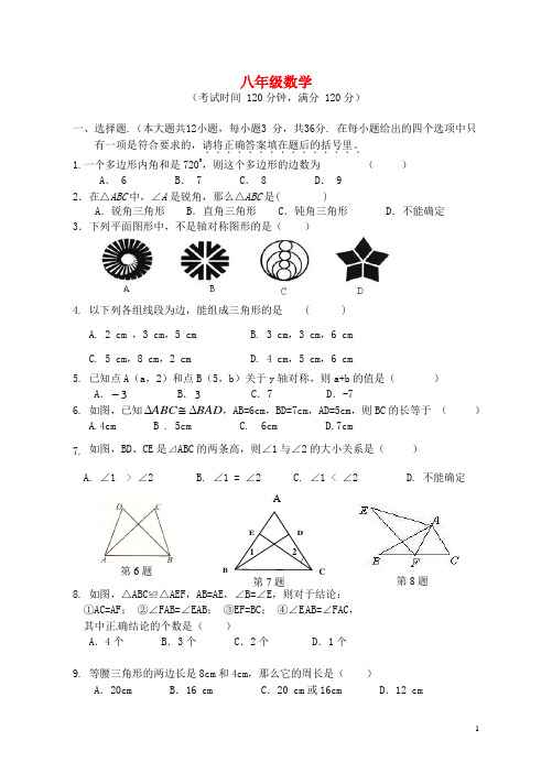 广西桂林市灌阳县八年级数学上学期期中测试题 新人教版