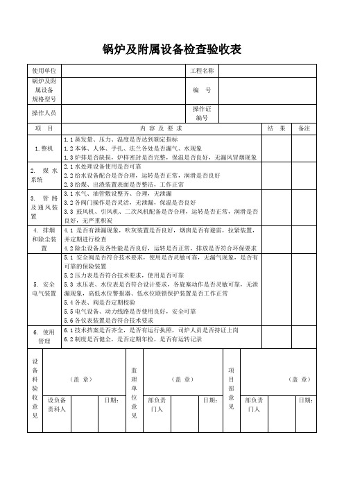 锅炉及附属设备检查验收表