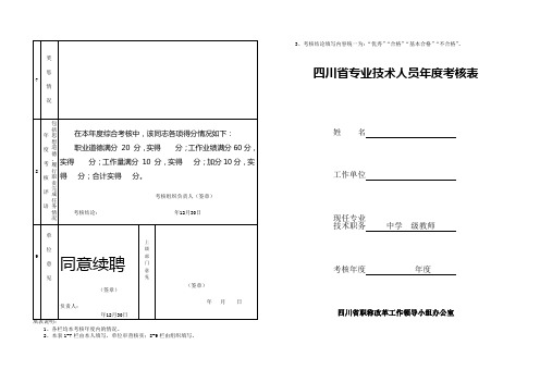 四川教师年度考核样表