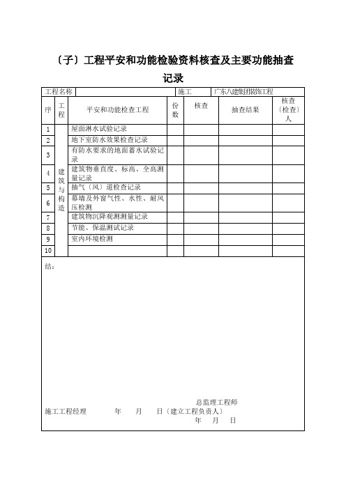 单位(子单位)工程安全和功能检验资料核查及主要功能抽查记录