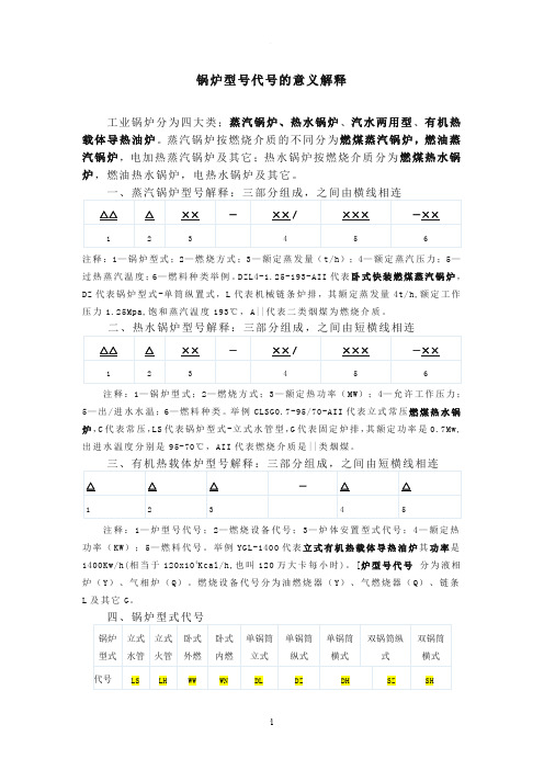 锅炉型号代号的意义解释