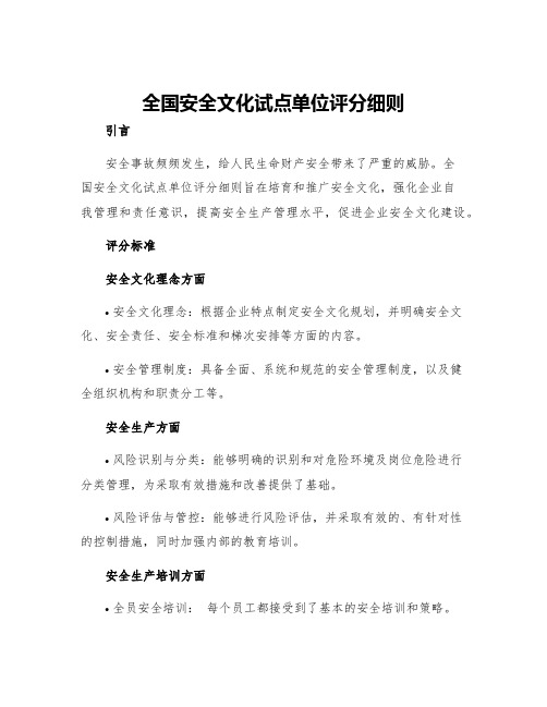 全国安全文化试点单位评分细则