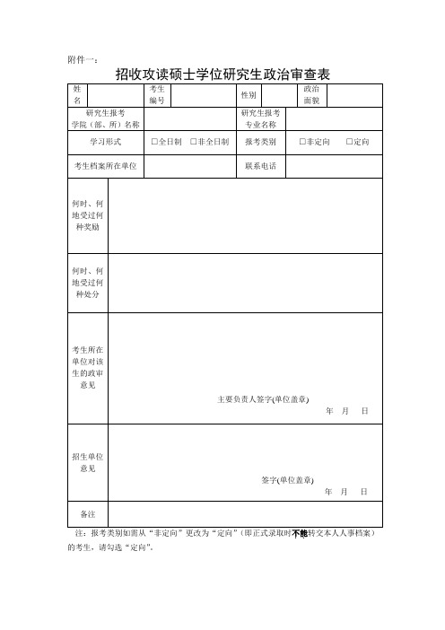 招收攻读硕士学位研究生政治审查表