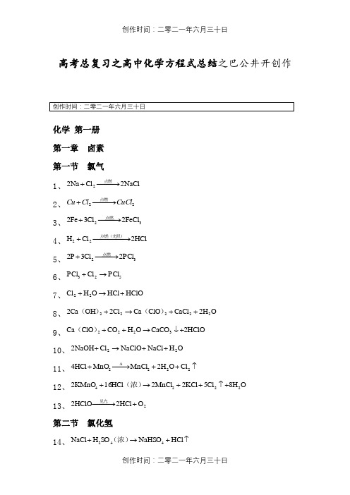 高中化学方程式大全(绝对全)