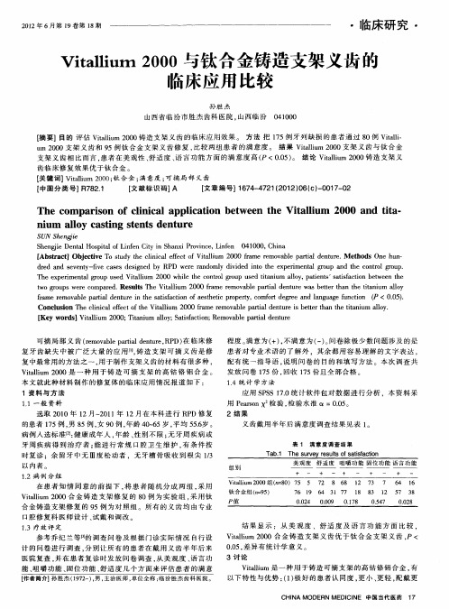 Vitallium 2000与钛合金铸造支架义齿的临床应用比较