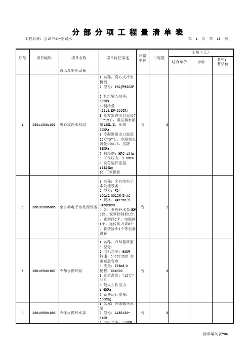 会议中心-空调水预算定额