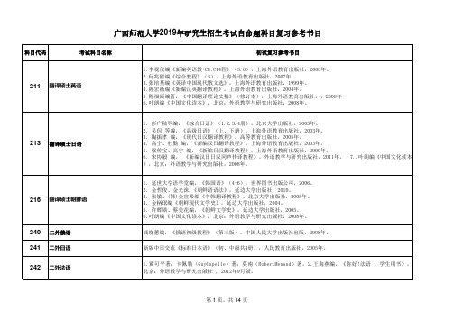 广西师范大学2019年研究生招生考试自命题科目复习参考书目