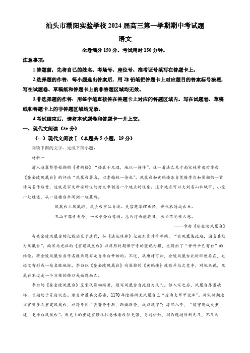 广东省汕头市潮阳实验学校2023-2024学年高三上学期期中语文试题(解析版)