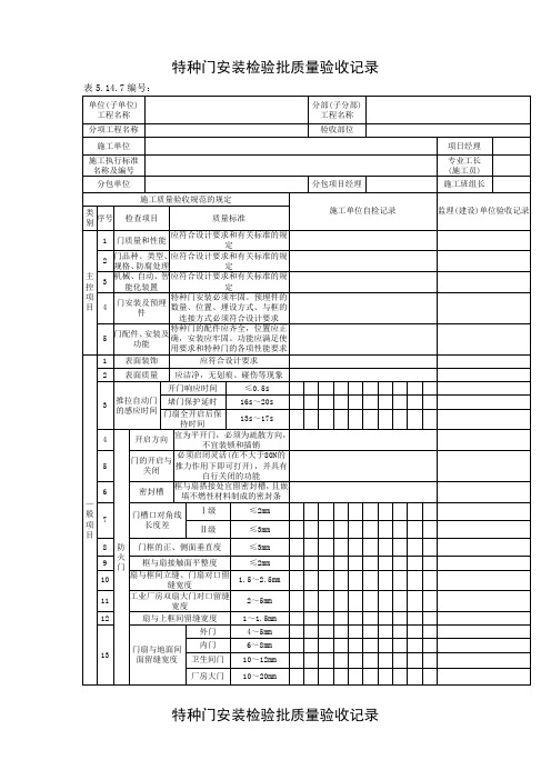 特种门安装检验批质量验收记录