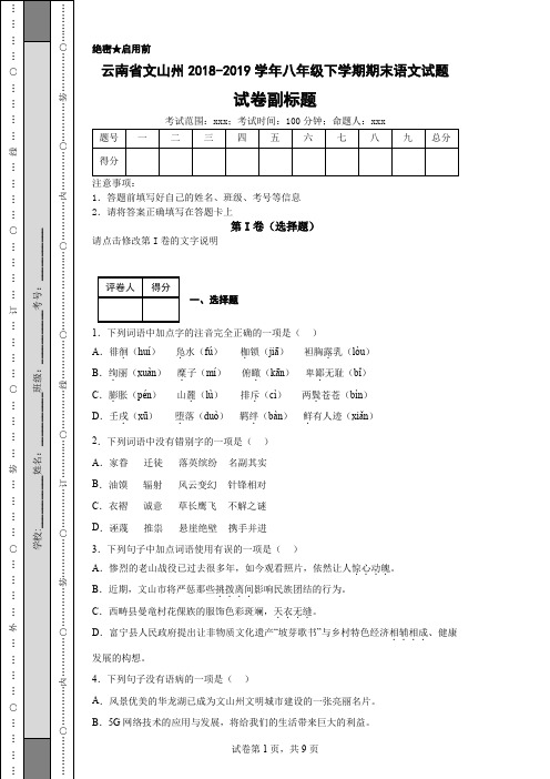 云南省文山州2018-2019学年八年级下学期期末语文试题