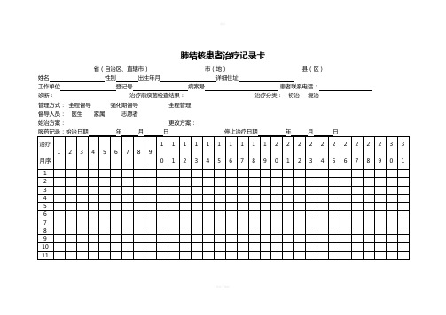 肺结核患者服药治疗记录卡