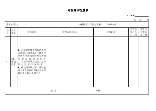 环境管理体系内审检查表