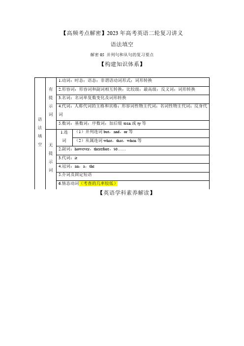 高考英语二轮复习教案(新高考专用) 语法填空并列句及从句  Word版含解析 