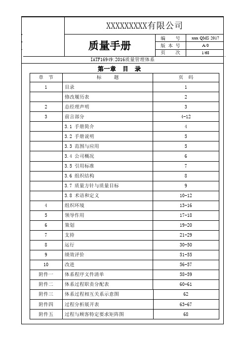 IATF16949-2016版质量手册全套文件模板