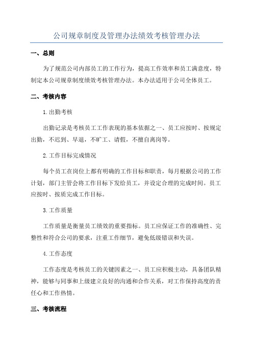 公司规章制度及管理办法绩效考核管理办法