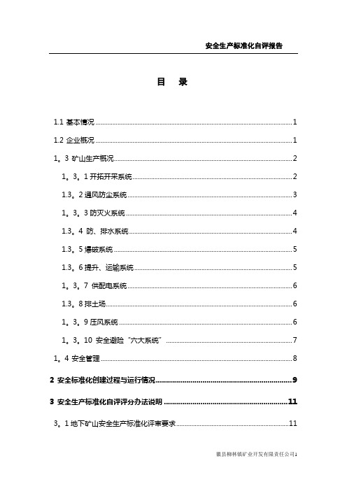 金属非金属矿山地下矿山安全生产标准化自评报告