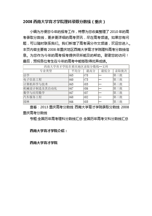 2008西南大学育才学院理科录取分数线（重庆）